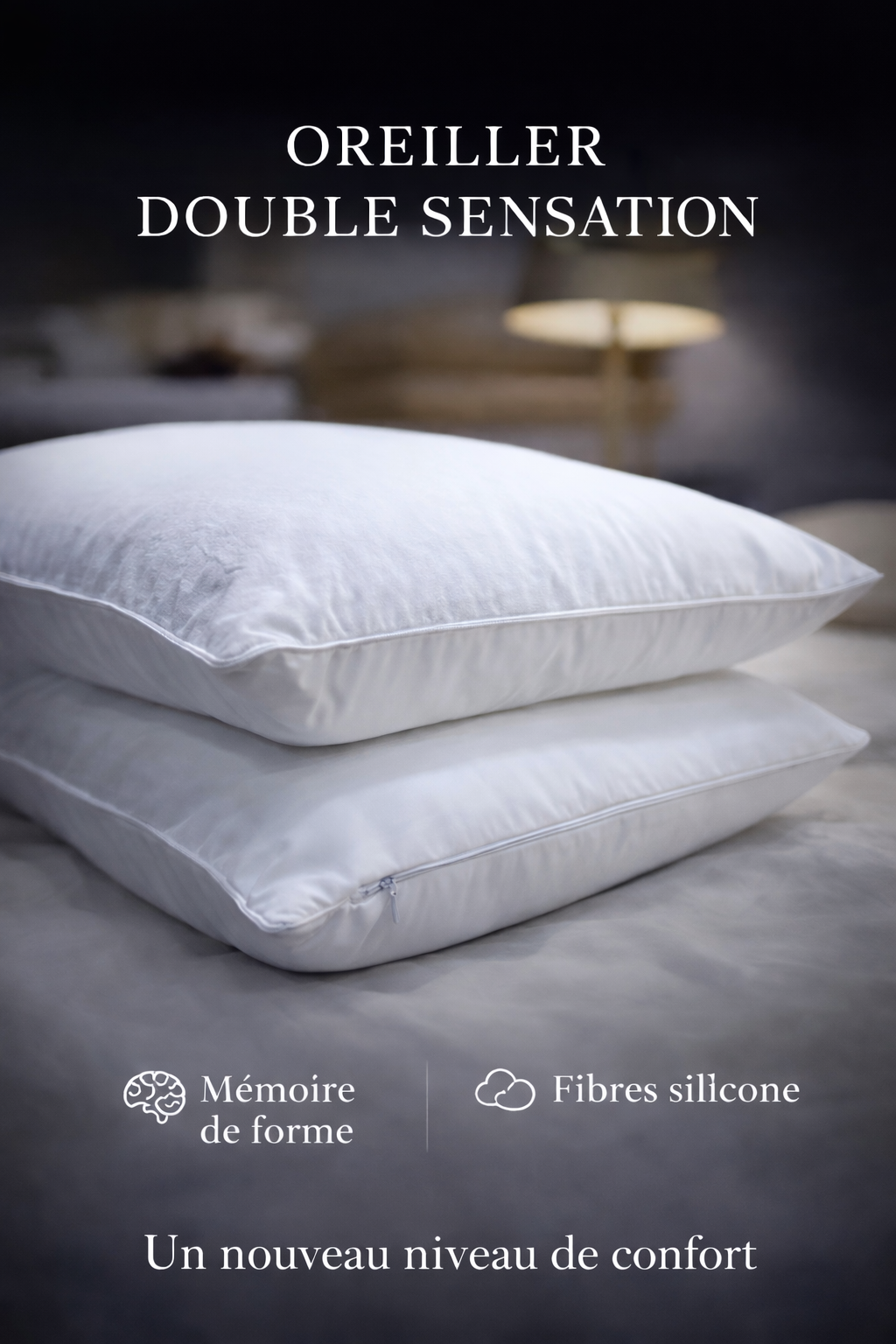 Oreiller Double Sensation 2 en 1 – Mémoire de Forme & Fibre Silicone Détachable