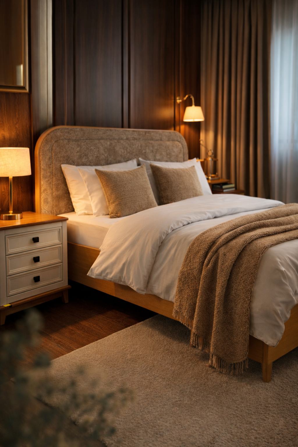 Lit USHUAÏA – Bois de Hêtre & Finition Capitonnée Premium