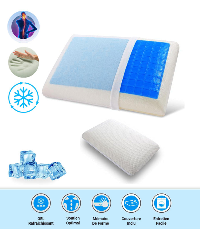 Oreiller Mémoire de Forme Classique + Gel Rafraîchissant – Confort Frais