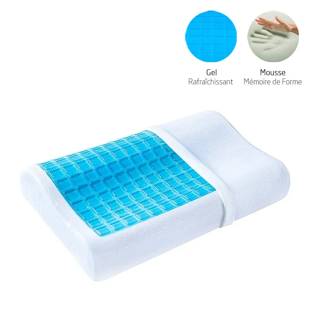 Oreiller Cervical Mémoire de Forme + Gel Rafraîchissant – Anti Douleur