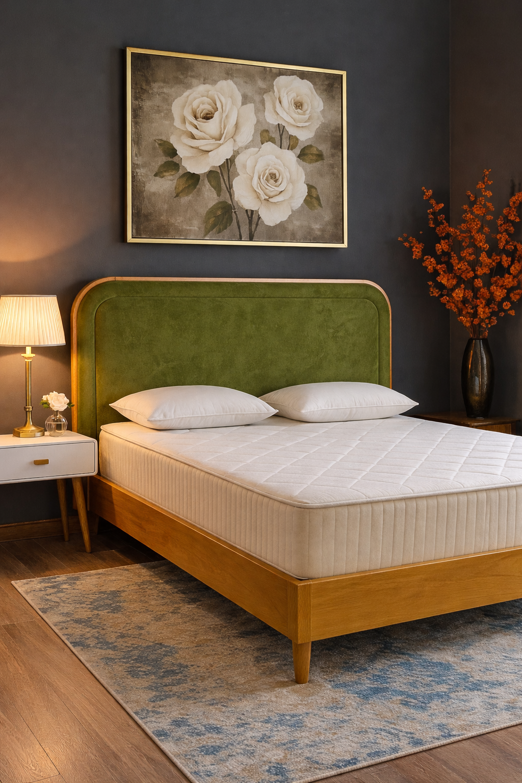 Lit USHUAÏA Premium - Tête de lit velours et bois - Chez Soi